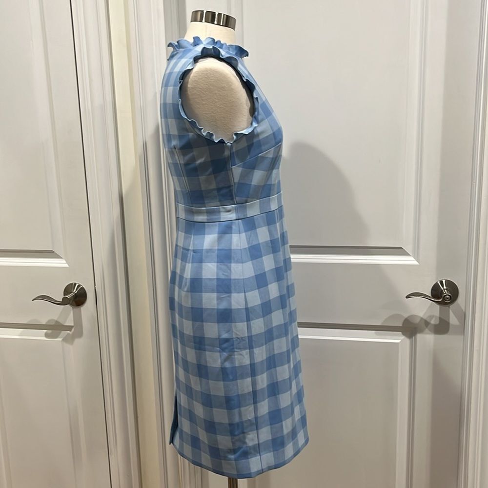 New! J. Crew Ruffle-trim sheath dress in gingham stretch crepe Blue Size 4 NWT‎ - Picture 6 of 16